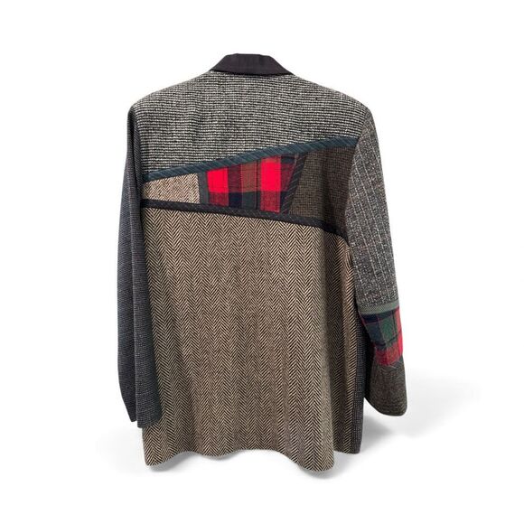 Mary Flanagan Womens Wool Patchwork Single Button Blazer Jacket Multicolor Large - Picture 2 of 7